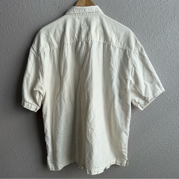 Vans Laurel Woven Cream Pink Floral Short Sleeve Cotton Linen Button Down Shirt - Picture 4 of 10